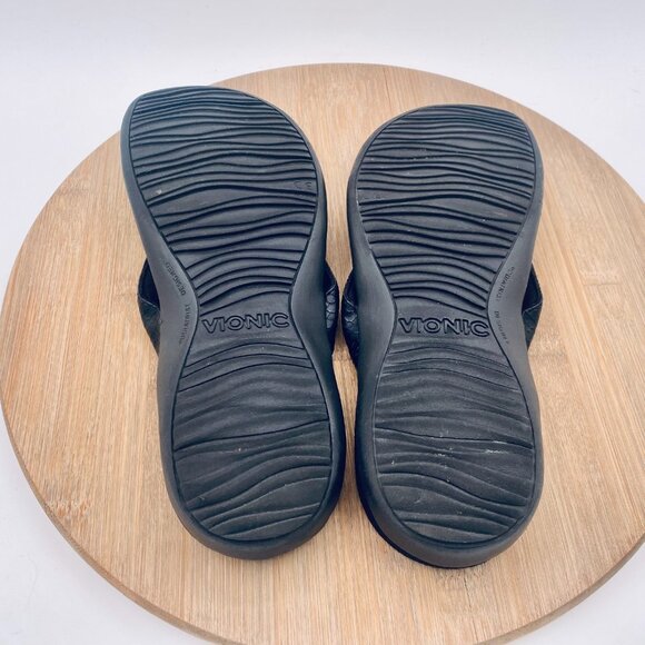 Vionic Cassie Sandals Womens 7 Black Leather Orthotic Flip Flop Bow - Picture 10 of 11